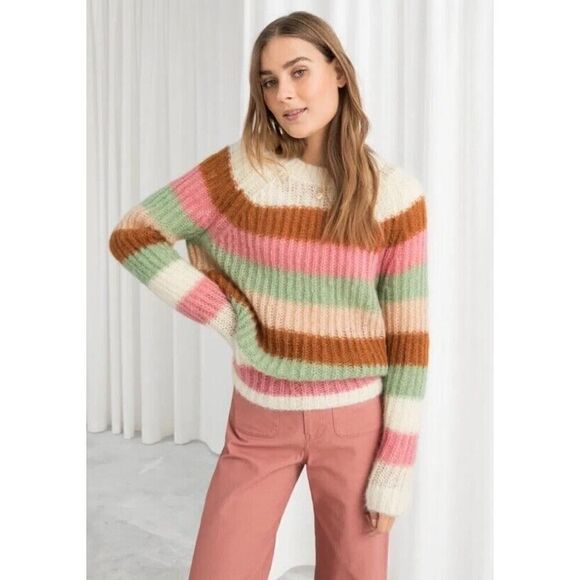 & Other Stories SMALL chunky Knit Color Block Stripe Sweater Mohair Blend - Picture 12 of 12